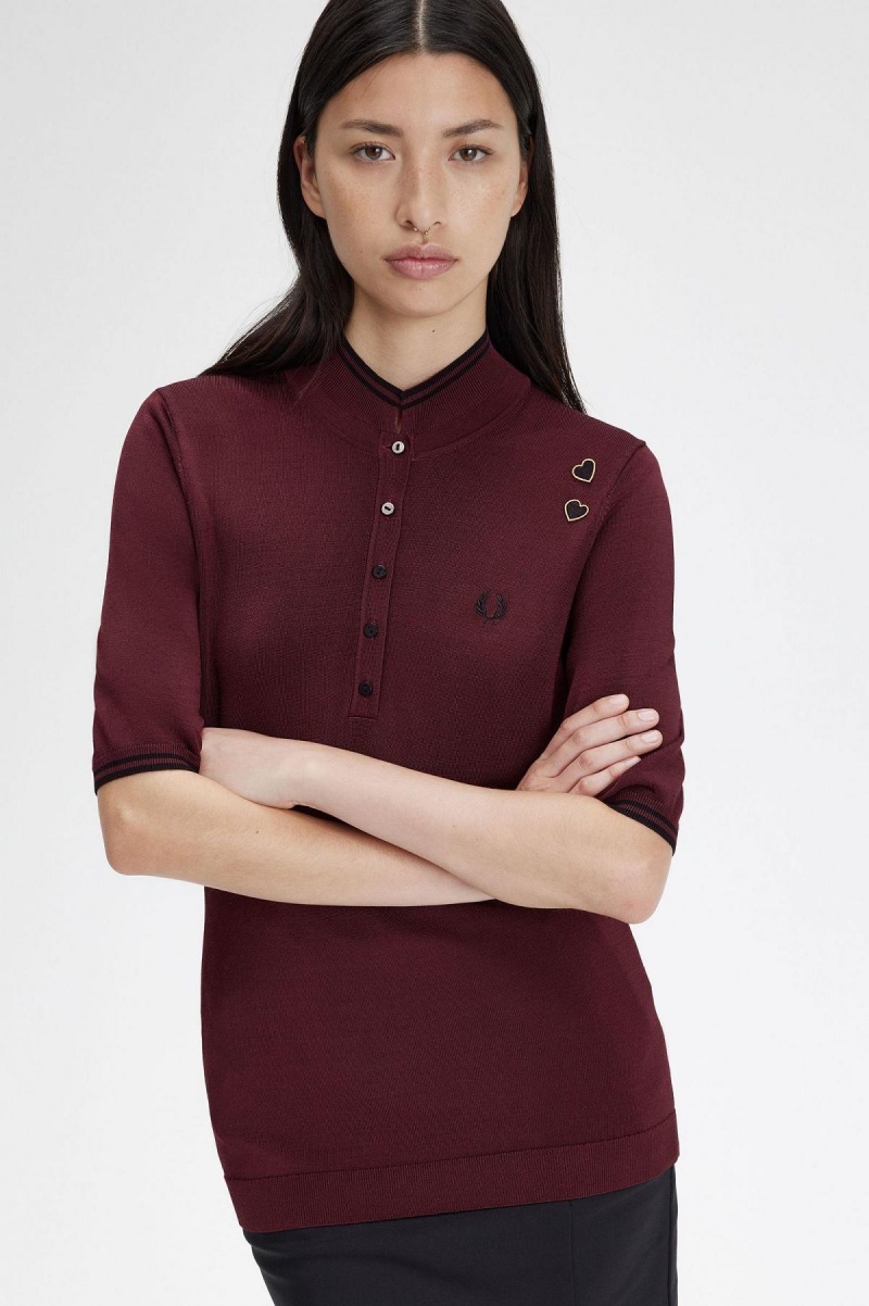 Oxblood Fred Perry Knitted Shirt Women's Knitwear | DCAKV70260