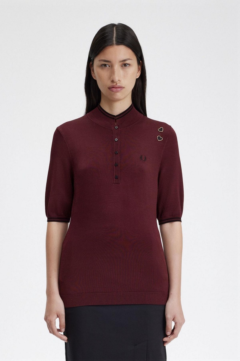 Oxblood Fred Perry Knitted Shirt Women\'s Knitwear | DCAKV70260