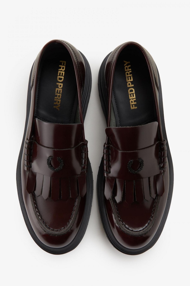 Oxblood Fred Perry Leather Loafer Men's Shoes | ZCAMJ99660