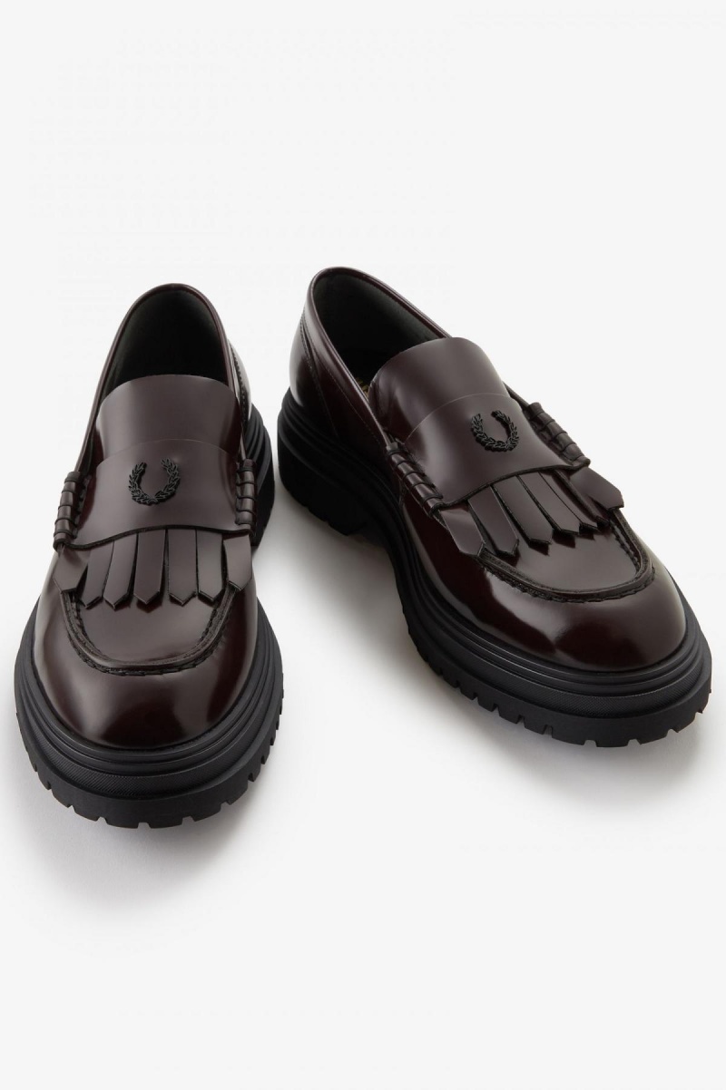 Oxblood Fred Perry Leather Loafer Men's Shoes | ZCAMJ99660