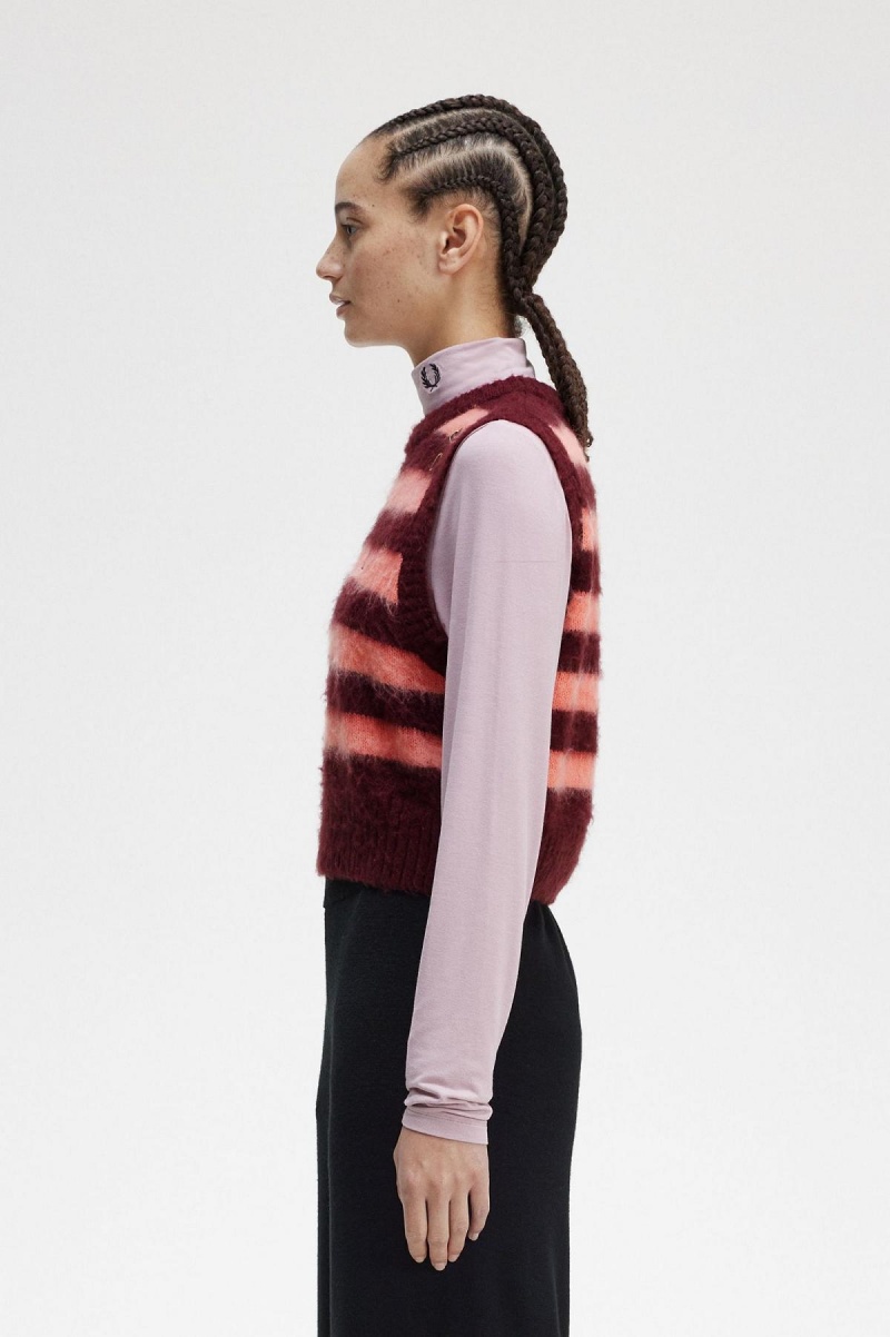 Oxblood Fred Perry Striped Knitted Tank Women's Knitwear | DCAVO45465