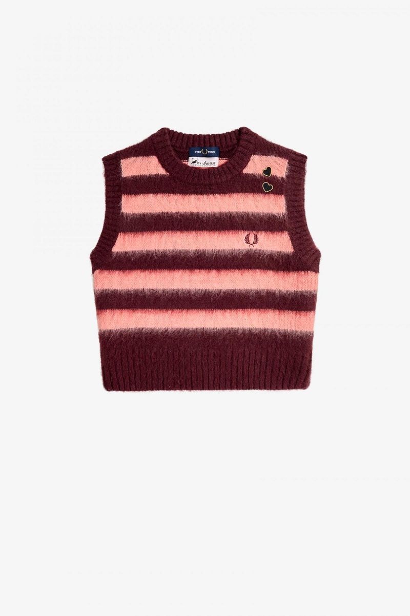 Oxblood Fred Perry Striped Knitted Tank Women's Knitwear | DCAVO45465