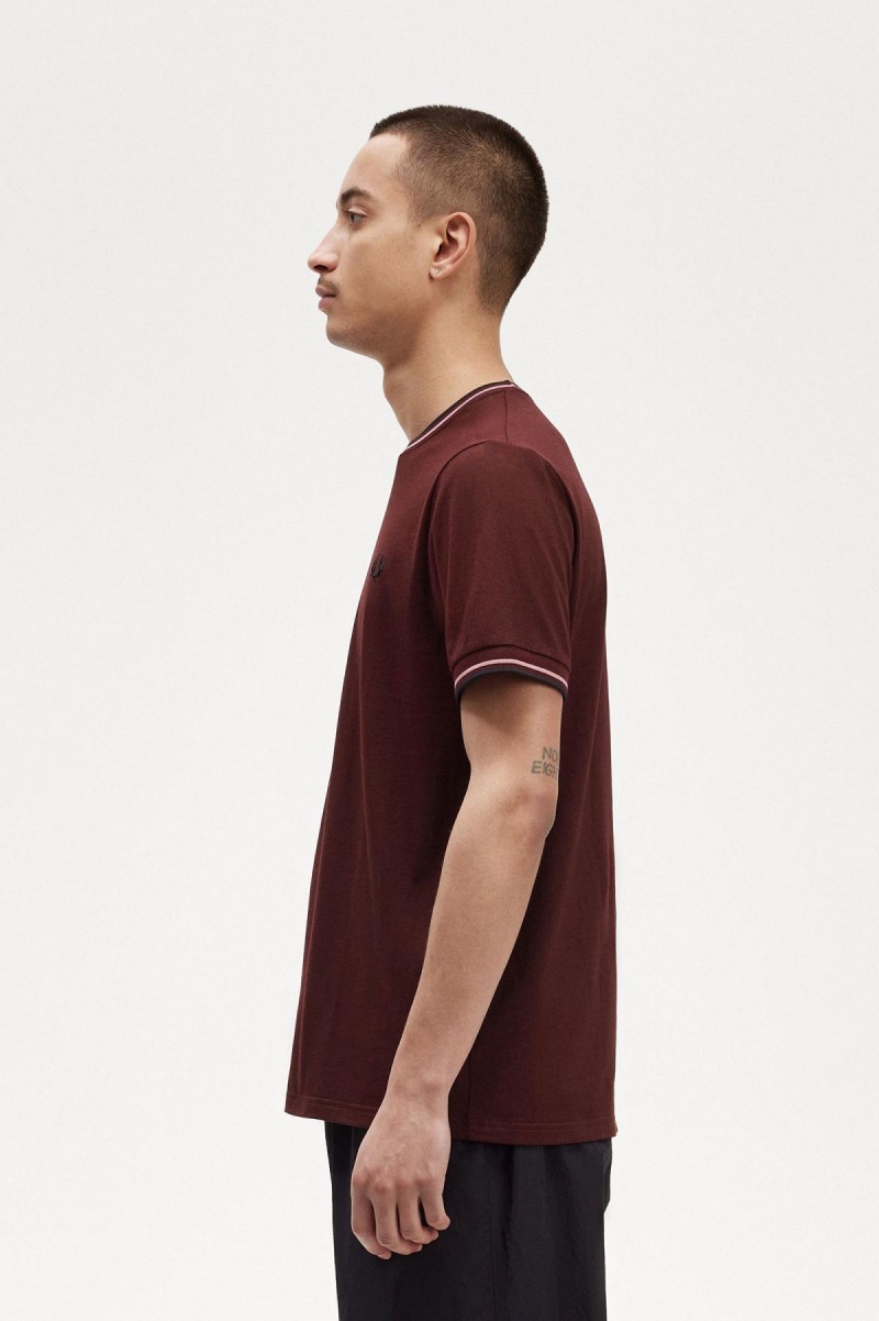 Oxblood Fred Perry Twin Tipped Men's T Shirts | DCAKV17504