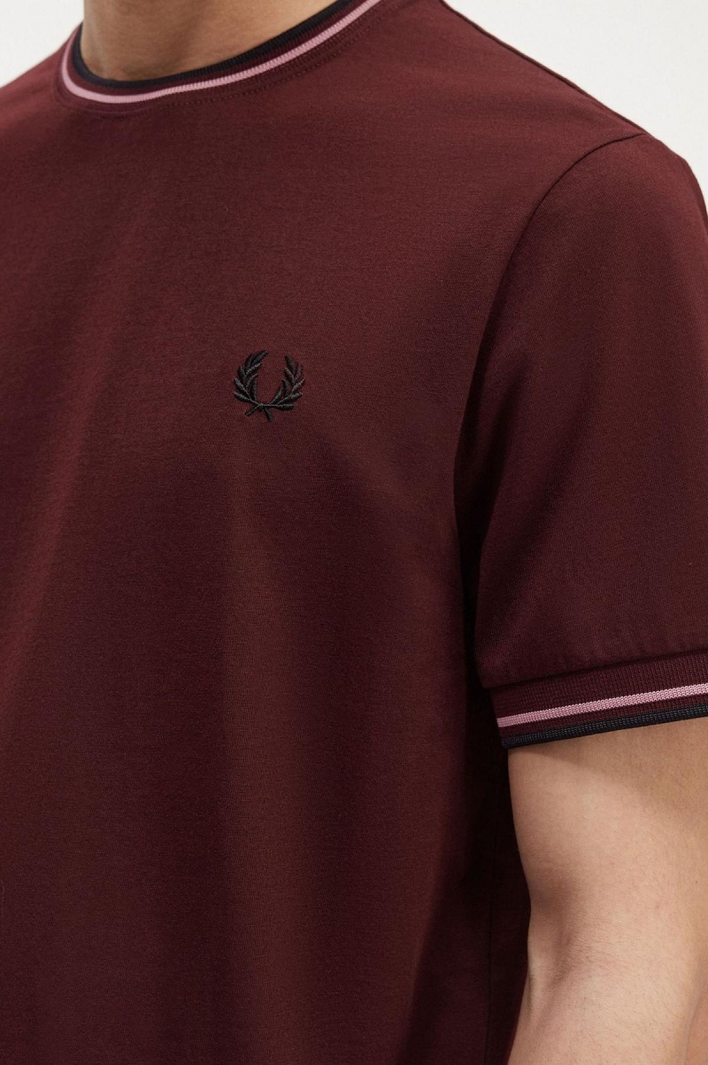 Oxblood Fred Perry Twin Tipped Men's T Shirts | DCAKV17504