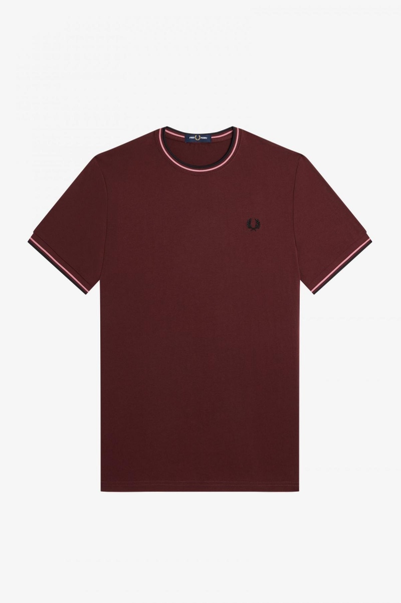 Oxblood Fred Perry Twin Tipped Men's T Shirts | DCAKV17504