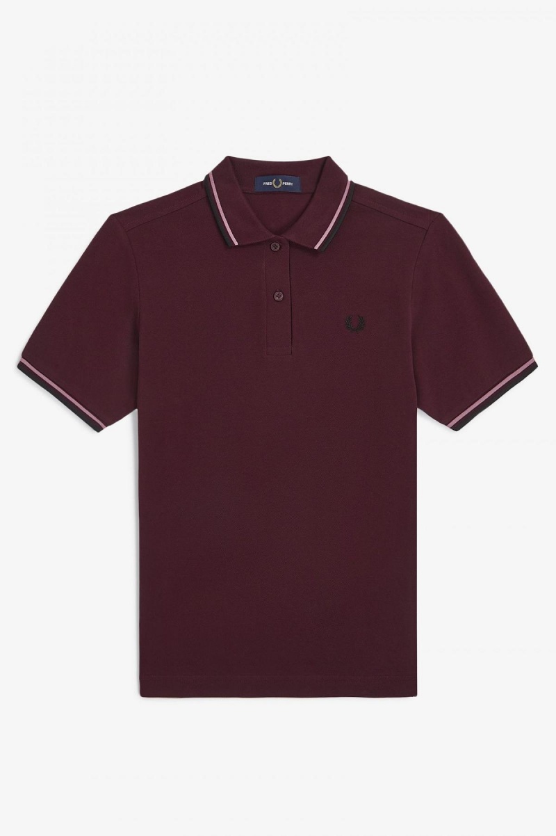 Oxblood / Dusty Rose Pink / Black Fred Perry G3600 Women's Fred Perry Shirt | BCASO11396