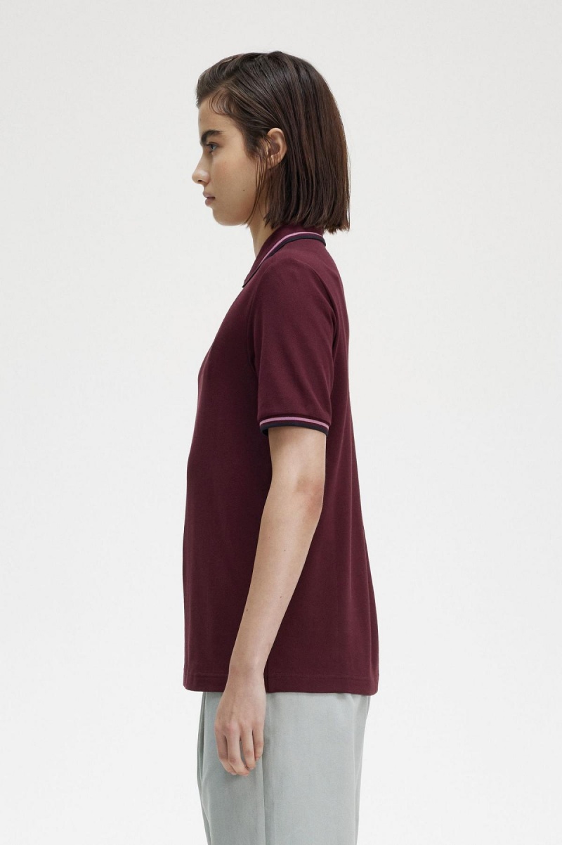 Oxblood / Dusty Rose Pink / Black Fred Perry G3600 Women's Fred Perry Shirt | BCASO11396