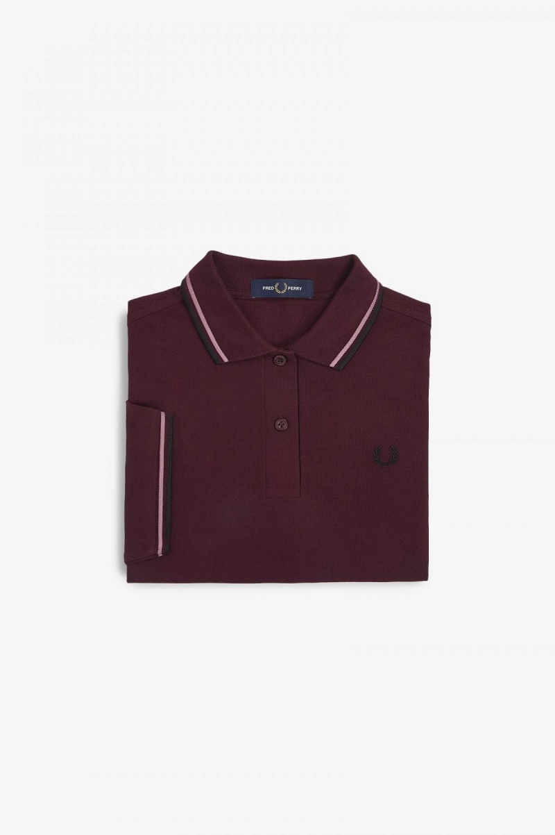 Oxblood / Dusty Rose Pink / Black Fred Perry G3600 Women\'s Fred Perry Shirt | BCASO11396