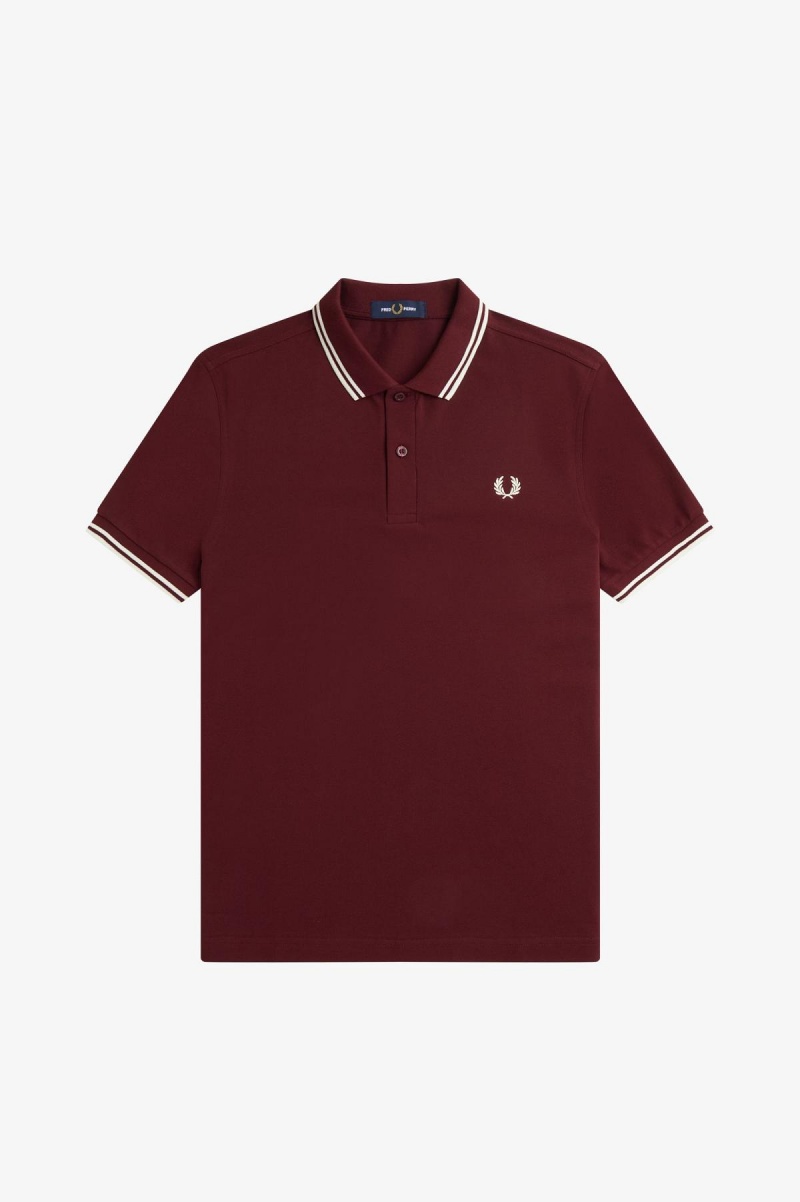 Oxblood / Ecru / Ecru Fred Perry M3600 Men's Fred Perry Shirt | PCAQX62901