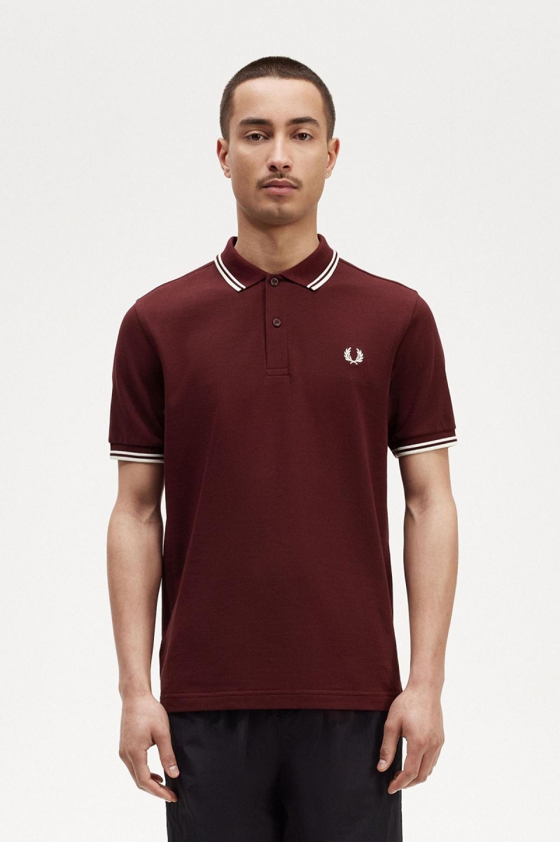 Oxblood / Ecru / Ecru Fred Perry M3600 Men's Fred Perry Shirt | PCAQX62901