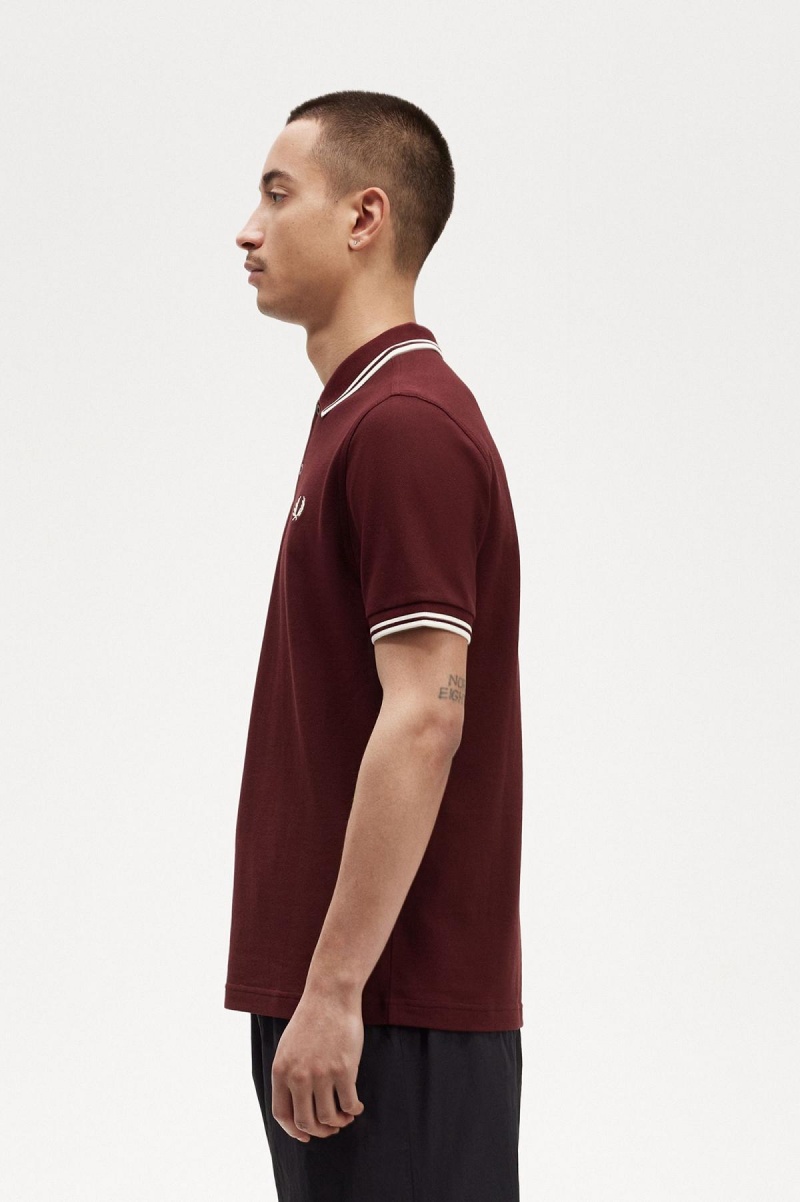 Oxblood / Ecru / Ecru Fred Perry M3600 Men's Fred Perry Shirt | PCAQX62901