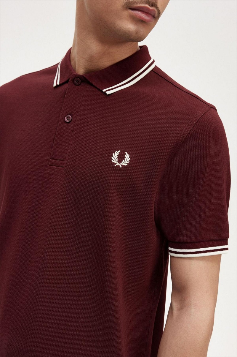 Oxblood / Ecru / Ecru Fred Perry M3600 Men's Polo Shirts | CADYB33760