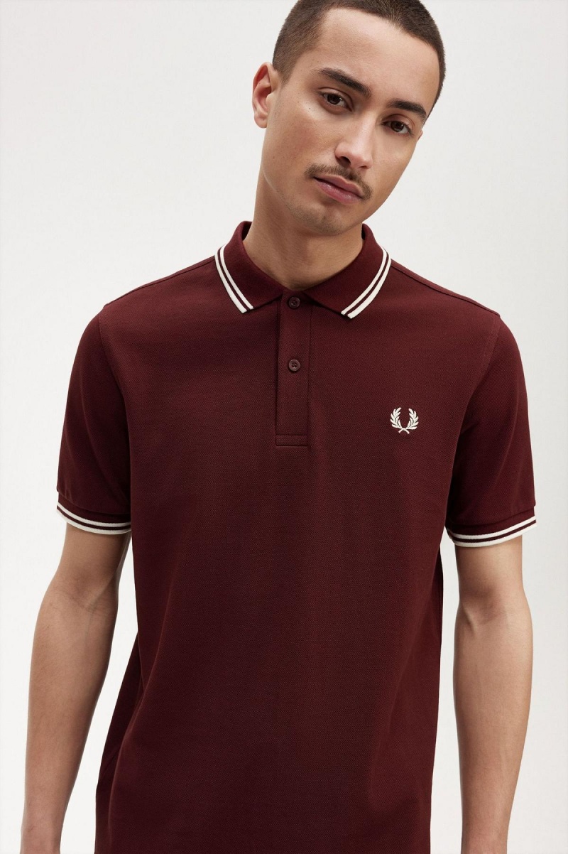 Oxblood / Ecru / Ecru Fred Perry M3600 Men's Polo Shirts | CADYB33760