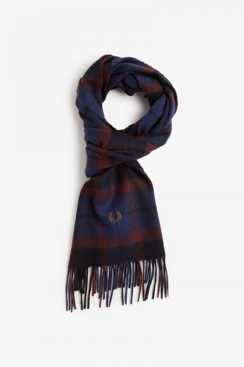 Oxblood / Shaded Stone Fred Perry Lambswool Tartan Accessories Scarf | TCAWZ93914