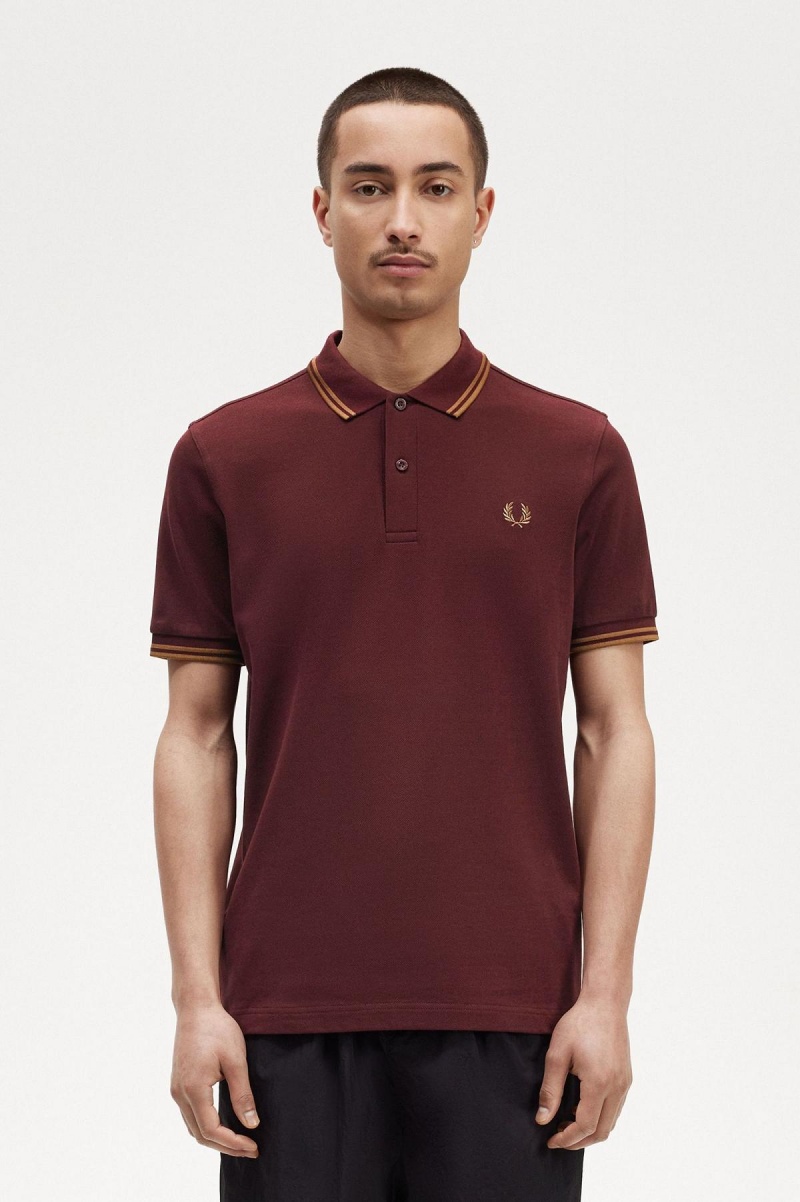 Oxblood / Shaded Stone / Shaded Stone Fred Perry M3600 Men's Fred Perry Shirt | CAXMI85689