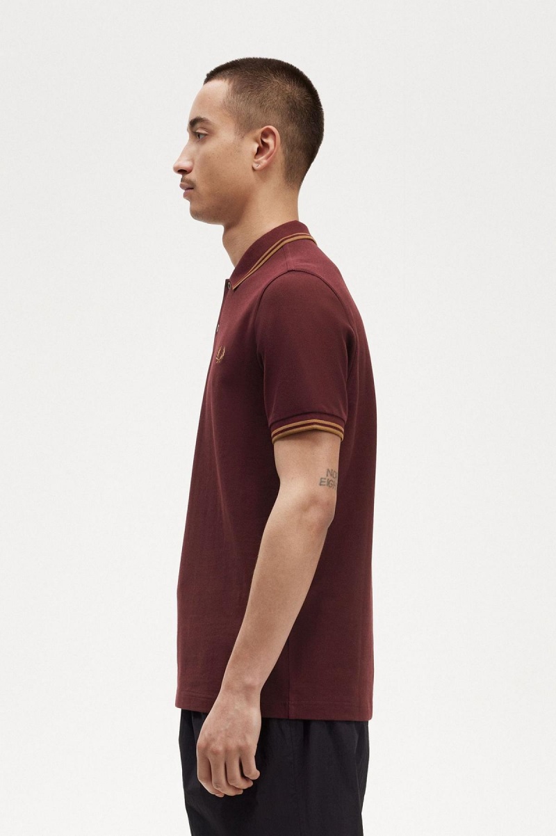 Oxblood / Shaded Stone / Shaded Stone Fred Perry M3600 Men's Fred Perry Shirt | CAXMI85689