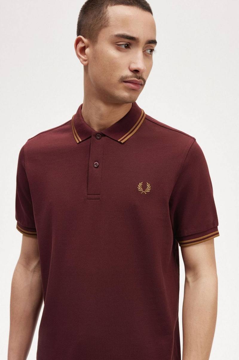 Oxblood / Shaded Stone / Shaded Stone Fred Perry M3600 Men's Fred Perry Shirt | CAXMI85689