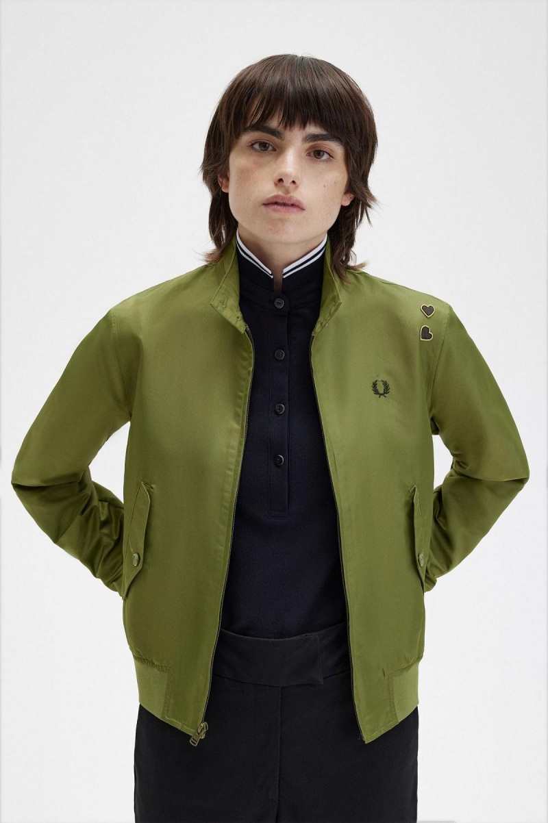 Parka Green Fred Perry Printed Lining Zip-Through Women's Coats | BCASD39826