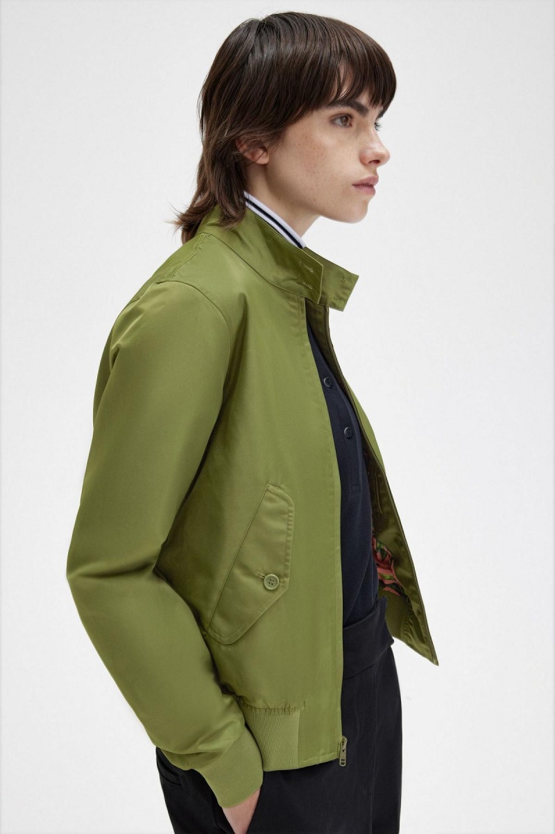 Parka Green Fred Perry Printed Lining Zip-Through Women's Coats | BCASD39826