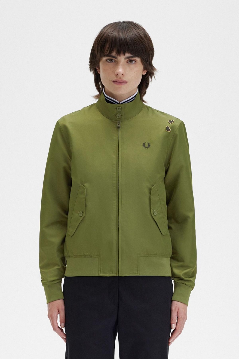 Parka Green Fred Perry Printed Lining Zip-Through Women\'s Coats | BCASD39826