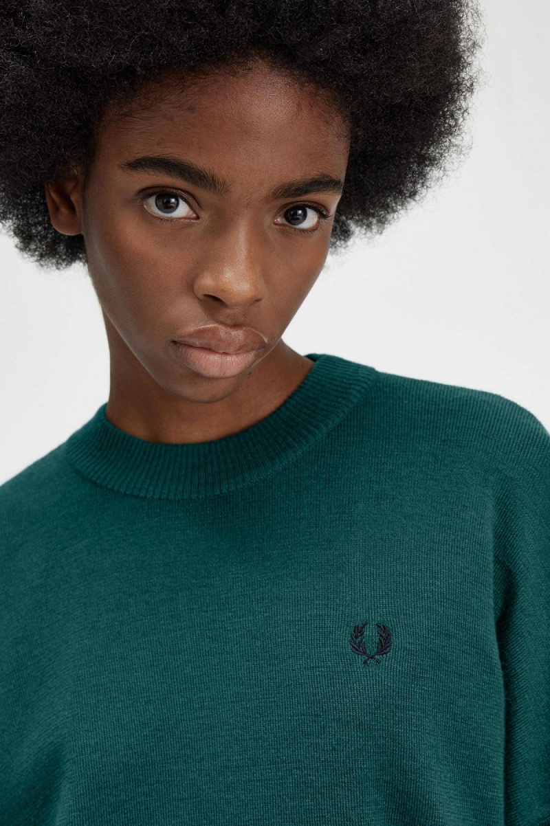 Petrol Blue Fred Perry Colour Block Jumper Women's Knitwear | MCAFT52879