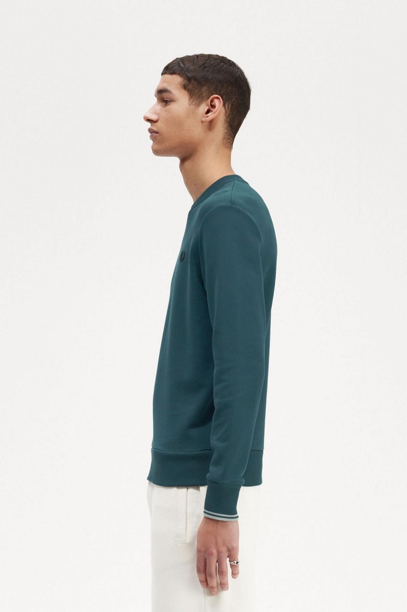 Petrol Blue Fred Perry Crew Neck Men's Sweatshirts | ECAVG99683