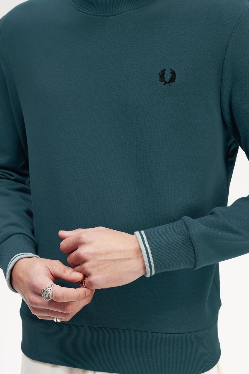 Petrol Blue Fred Perry Crew Neck Men's Sweatshirts | ECAVG99683