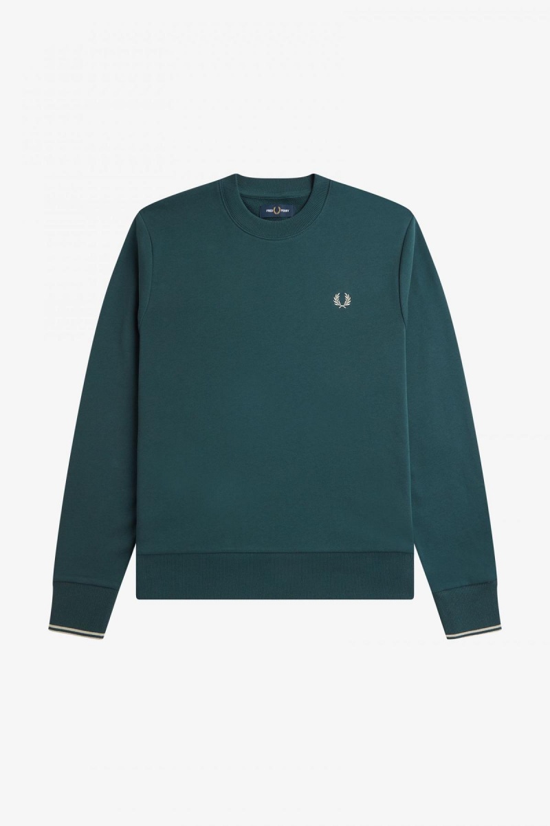 Petrol Blue Fred Perry Crew Neck Men's Sweatshirts | ECAVG99683