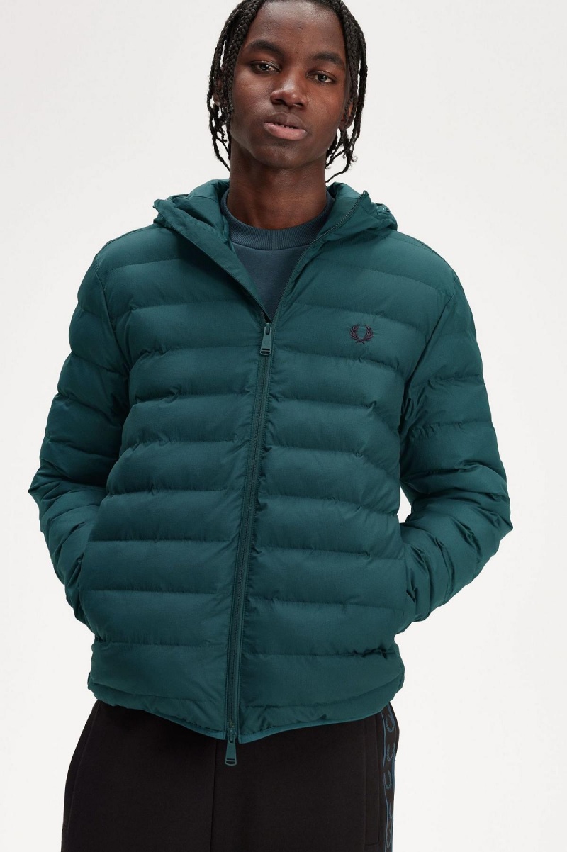 Petrol Blue Fred Perry Hooded Insulated Men's Coats | CANZX51229