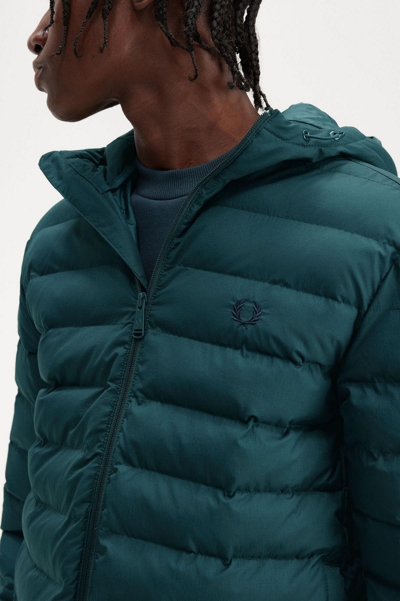 Petrol Blue Fred Perry Hooded Insulated Men's Coats | CANZX51229