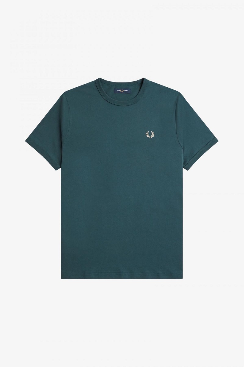 Petrol Blue Fred Perry Ringer Men's T Shirts | ACAWC29473