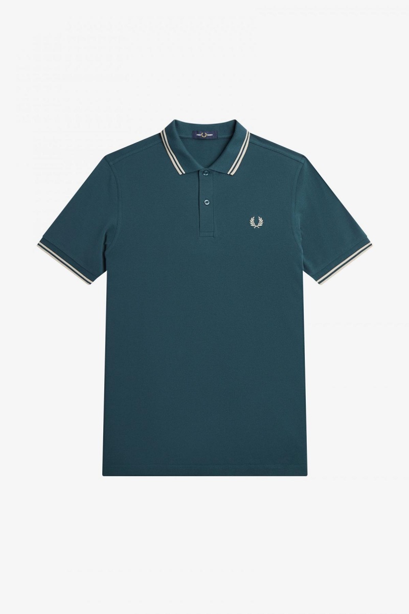 Petrol Blue / Light Oyster / Light Oyster Fred Perry M3600 Men's Fred Perry Shirt | DCAVO78576