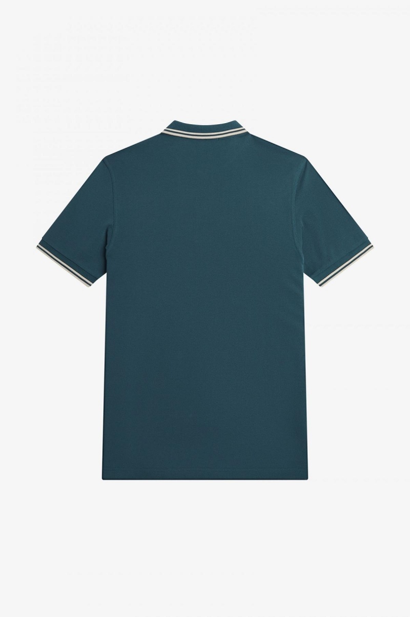 Petrol Blue / Light Oyster / Light Oyster Fred Perry M3600 Men's Fred Perry Shirt | DCAVO78576