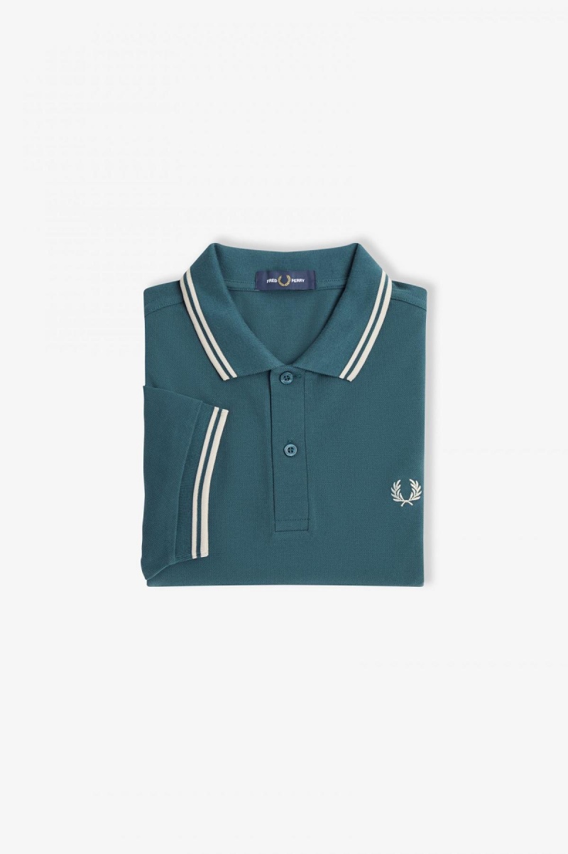 Petrol Blue / Light Oyster / Light Oyster Fred Perry M3600 Men\'s Fred Perry Shirt | DCAVO78576