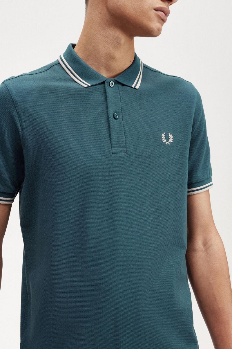 Petrol Blue / Light Oyster / Light Oyster Fred Perry M3600 Men's Polo Shirts | GCAEC68845