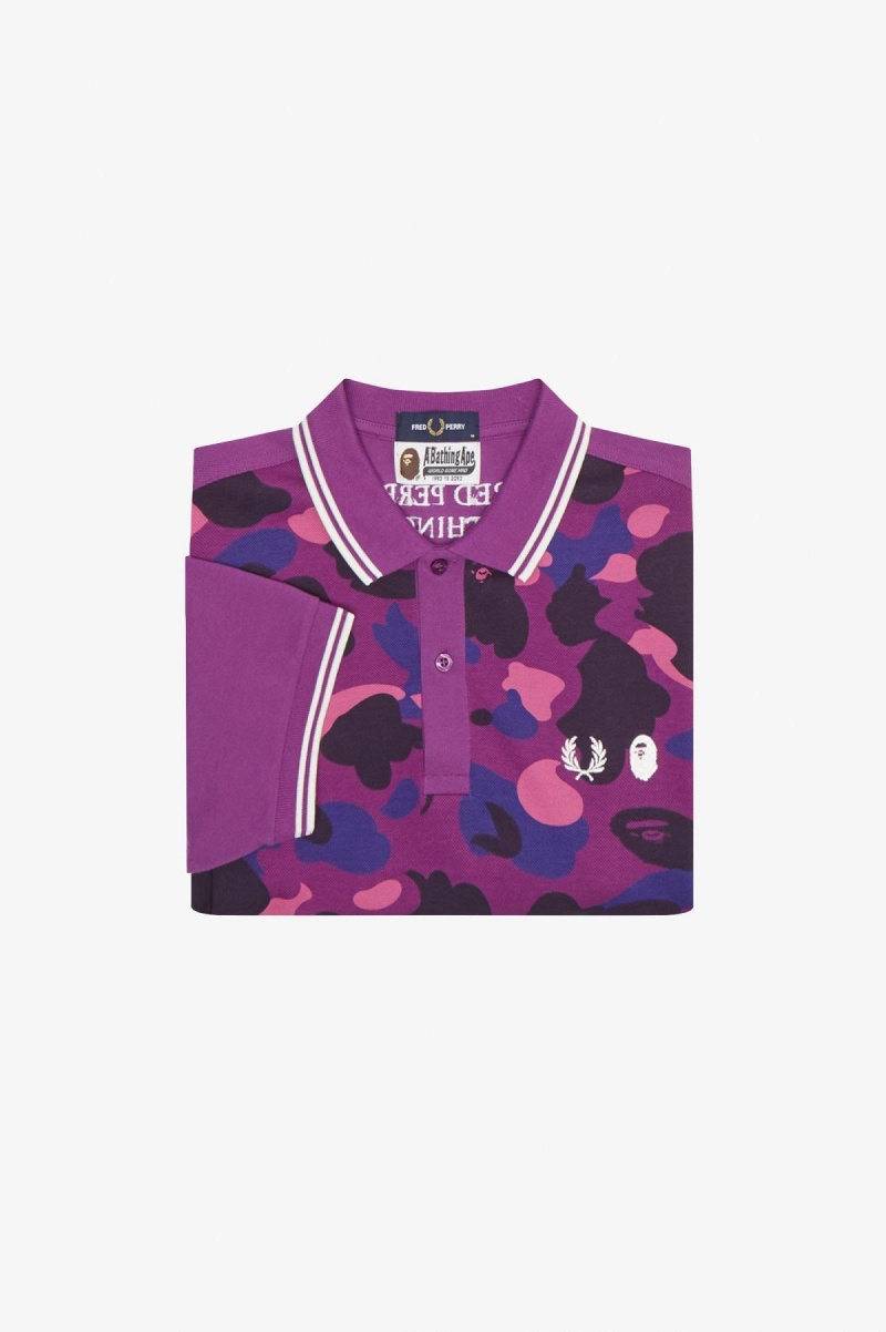 Purple Fred Perry Camouflage Fred Perry Shirt Men's Polo Shirts | BCASD28016