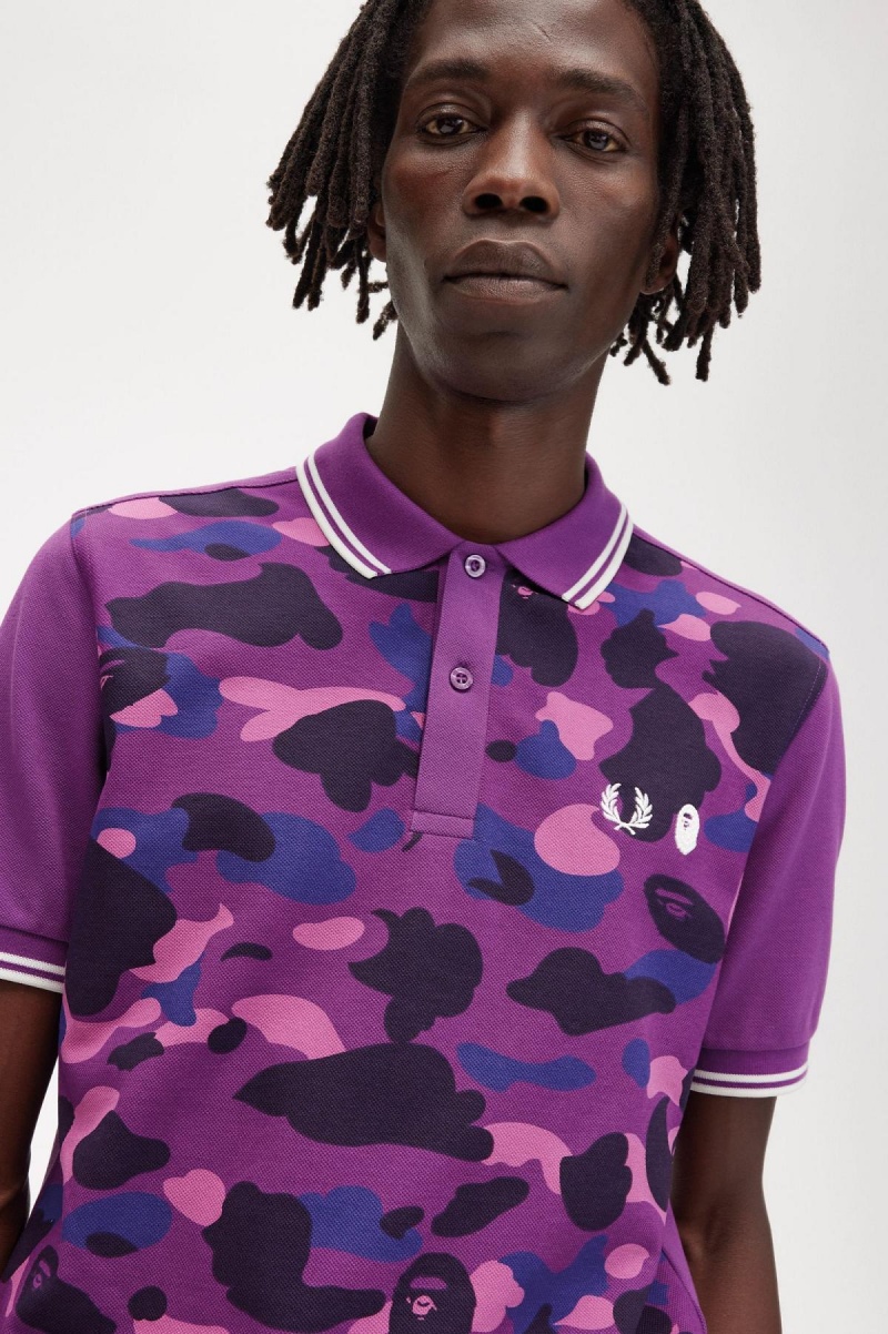 Purple Fred Perry Camouflage Fred Perry Shirt Men's Polo Shirts | BCASD28016