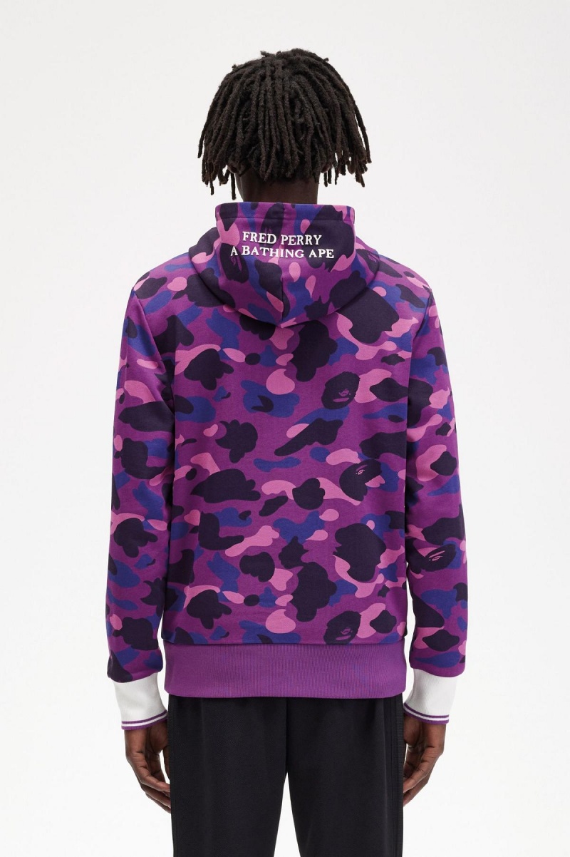 Purple Fred Perry Camouflage Hooded Men's Sweatshirts | BCASO62731