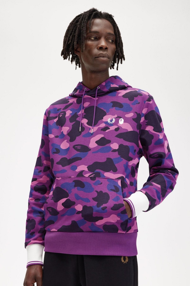 Purple Fred Perry Camouflage Hooded Men's Sweatshirts | BCASO62731