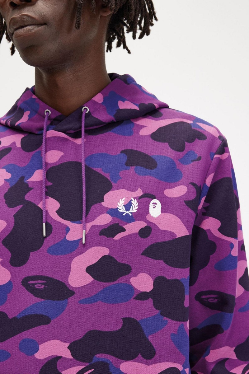 Purple Fred Perry Camouflage Hooded Men's Sweatshirts | BCASO62731