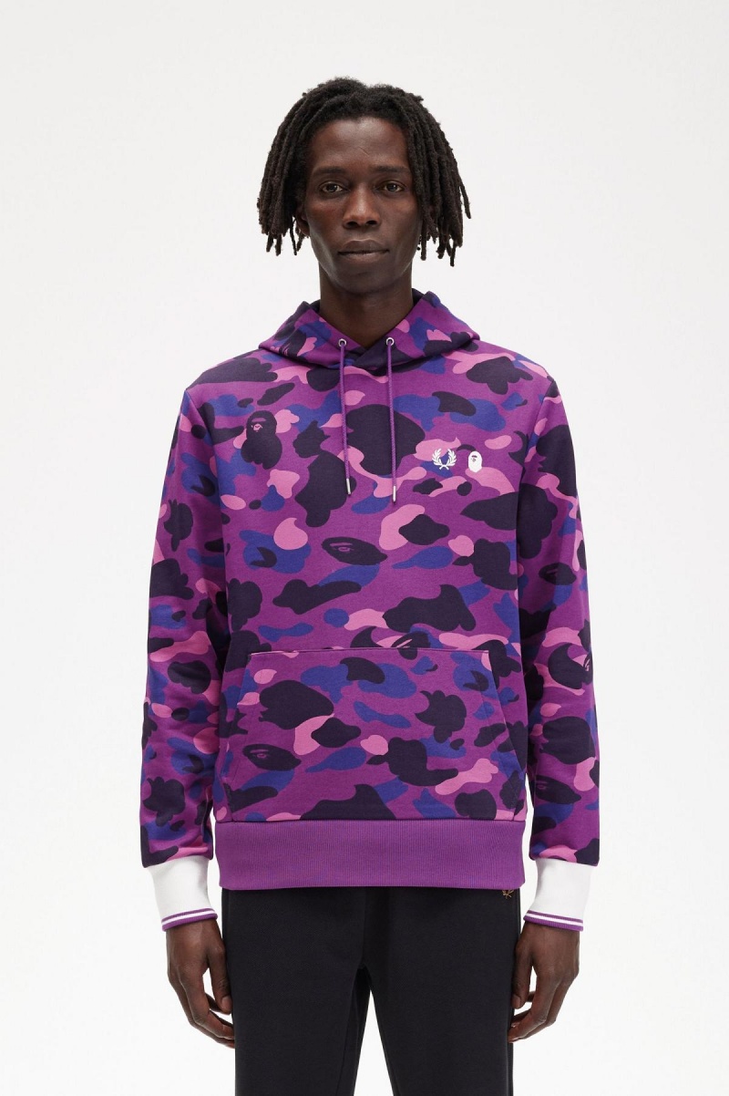 Purple Fred Perry Camouflage Hooded Men\'s Sweatshirts | BCASO62731