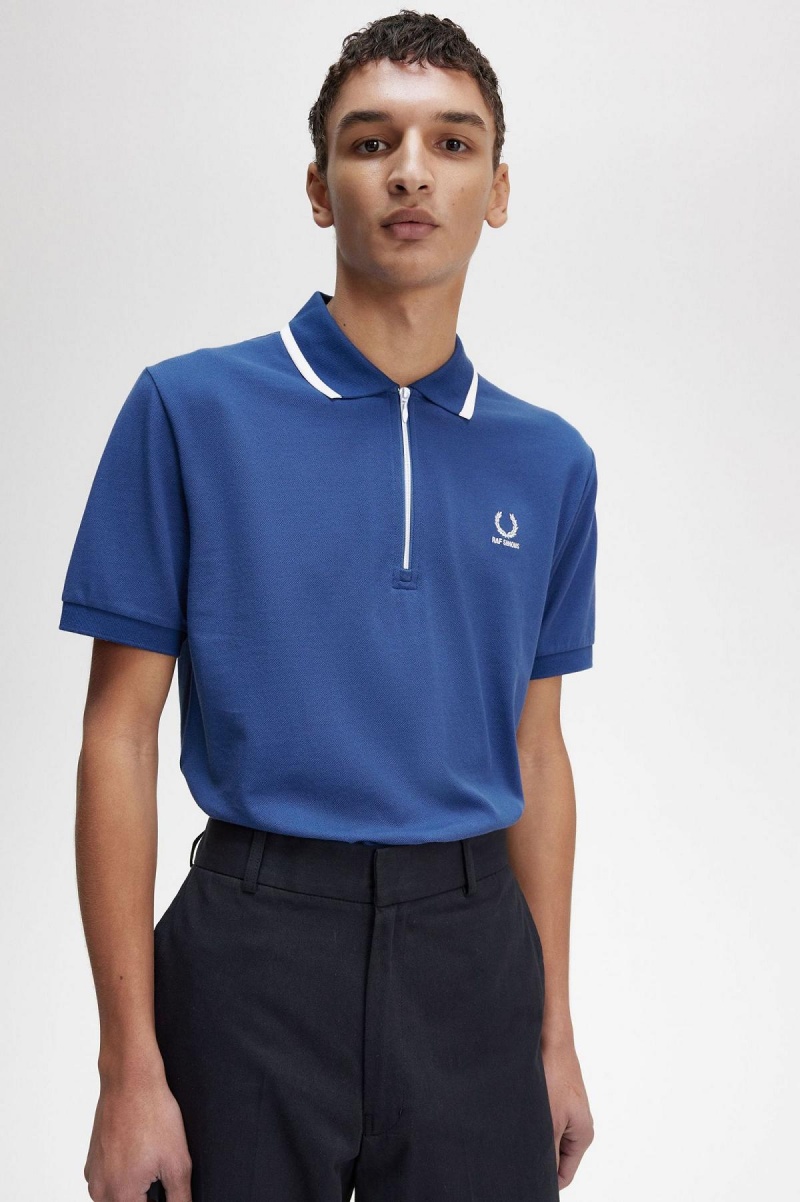 Royal Blue Fred Perry Half Zip Polo Shirt Men's Polo Shirts | LCATR90909