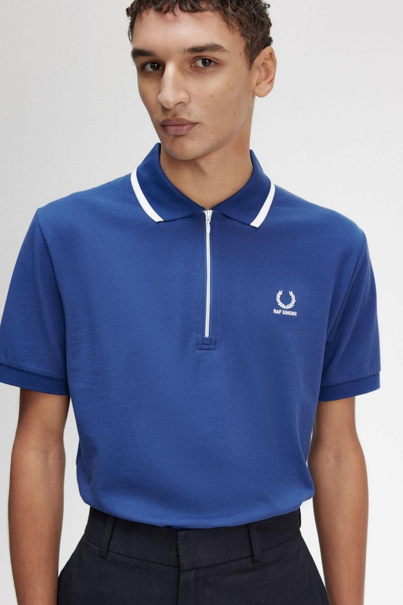 Royal Blue Fred Perry Half Zip Polo Shirt Men's Polo Shirts | LCATR90909