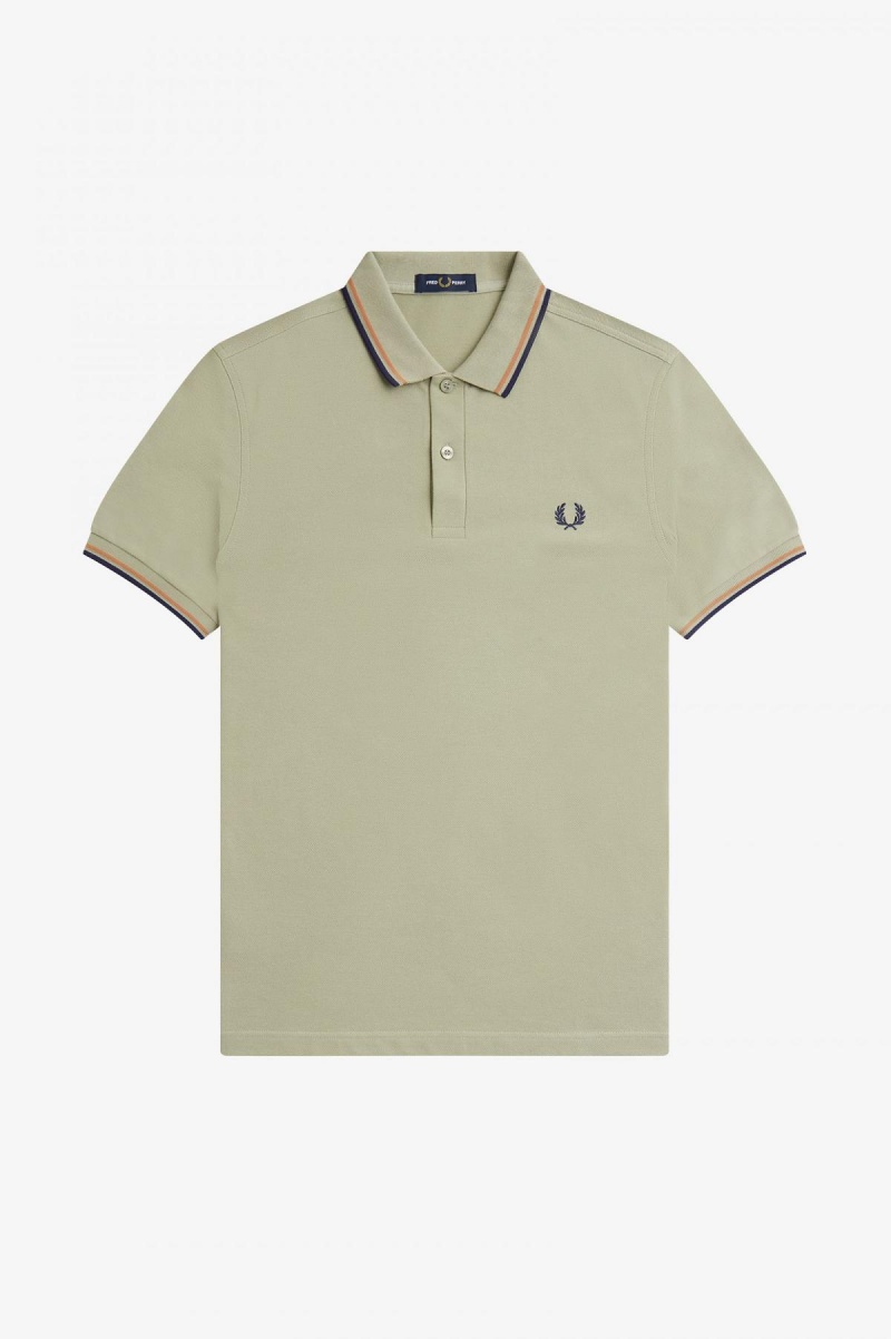 Seagrass / Light Rust / French Navy Fred Perry M3600 Men's Fred Perry Shirt | BCASD75845