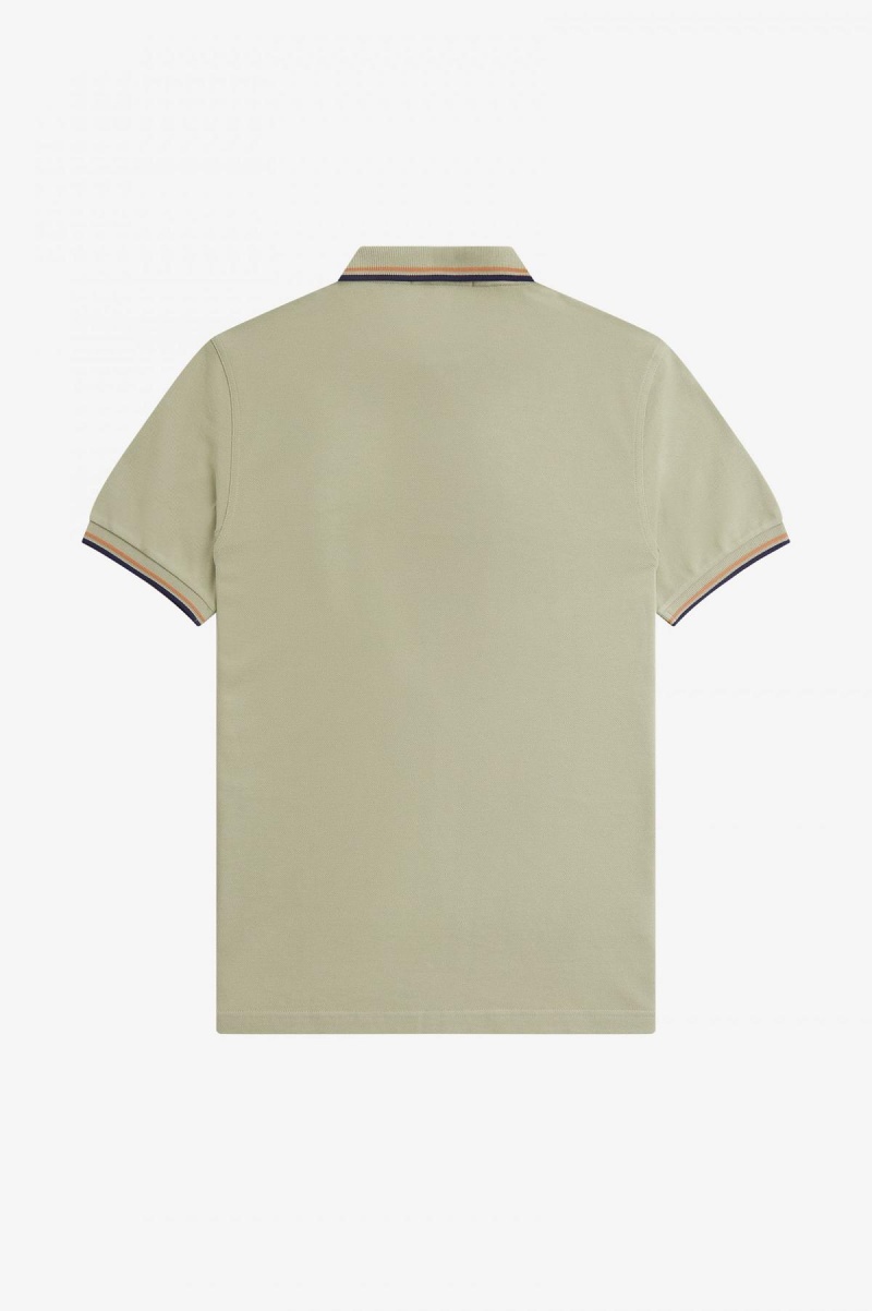 Seagrass / Light Rust / French Navy Fred Perry M3600 Men's Fred Perry Shirt | BCASD75845