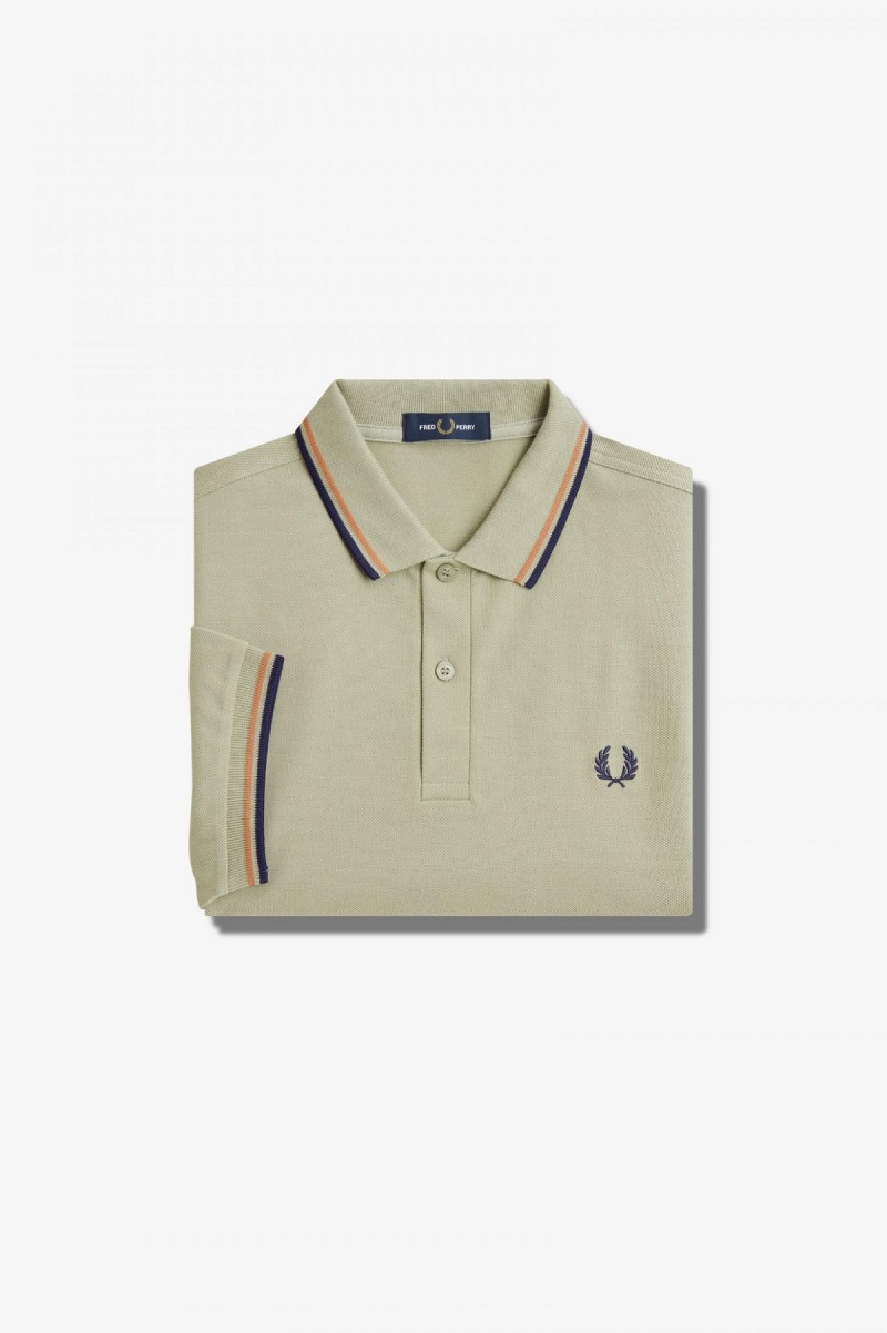 Seagrass / Light Rust / French Navy Fred Perry M3600 Men's Polo Shirts | DCAKV44039