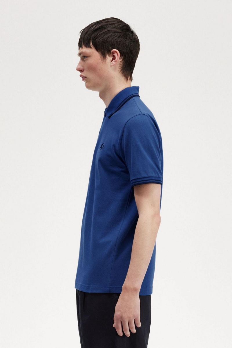 Shaded Cobalt / Navy / Navy Fred Perry M12 Men's Polo Shirts | DCAVO44860