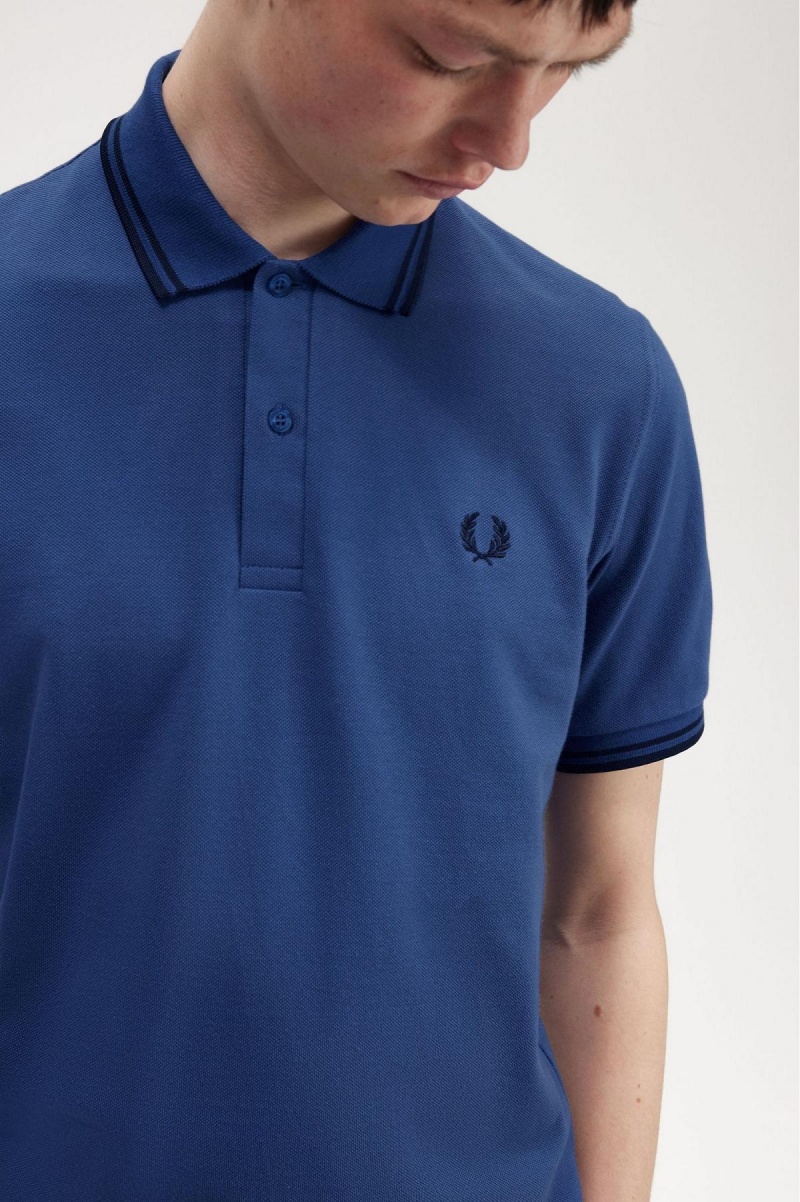 Shaded Cobalt / Navy / Navy Fred Perry M12 Men's Polo Shirts | DCAVO44860