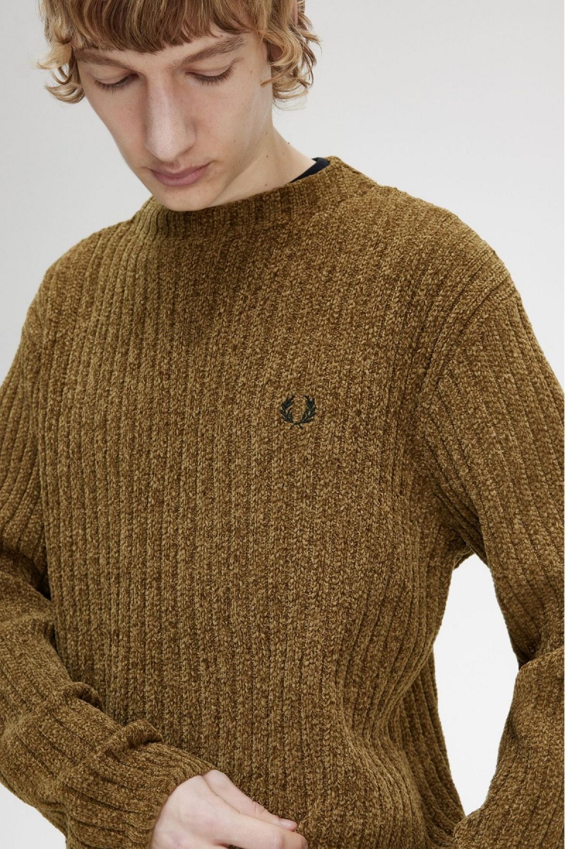 Shaded Stone Fred Perry Chenille Rib Jumper Men's Knitwear | CAZPD27953