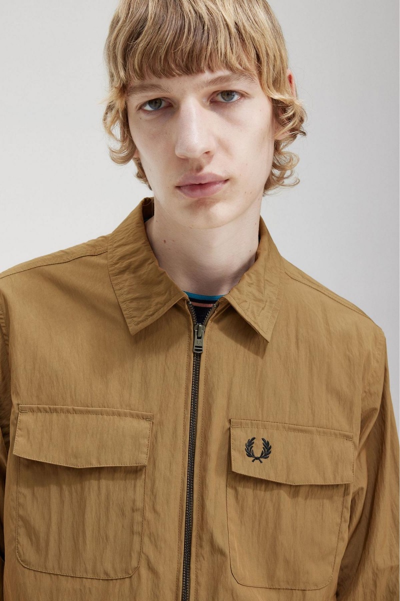 Shaded Stone Fred Perry Lightweight Zip-Through Men's Shirts | CANEJ70202